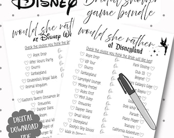 Disney Bridal Shower Game Bundle, Wedding games for shower, Would she rather, couple word scramble, Disney song trivia game