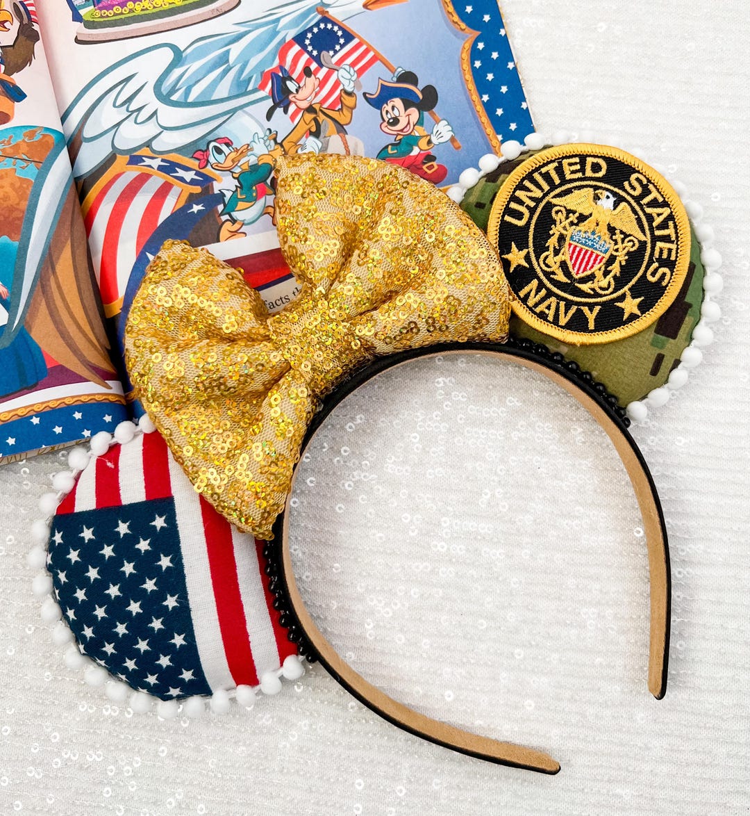 ?? Disney Patriotic Sequin Minnie Ears Headband - 250 YEARS! ?? Minnie Military Headband Navy Disney Ear Patriotic Mouse  main image 3