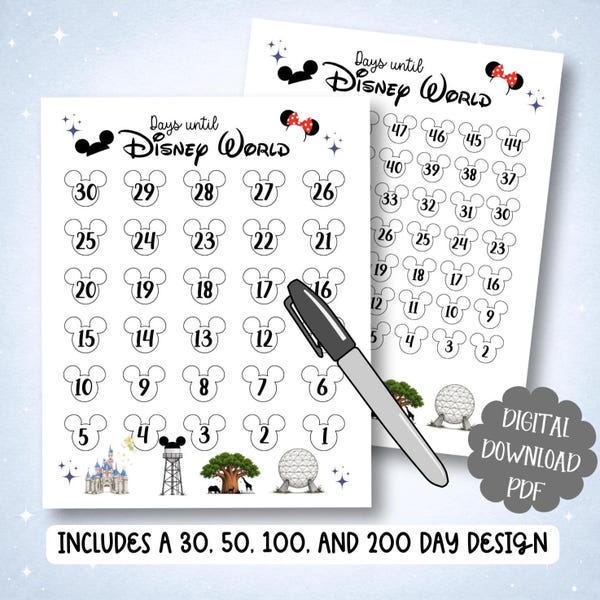 Days Until Disney World Printable, Countdown to Disney World Coloring Page