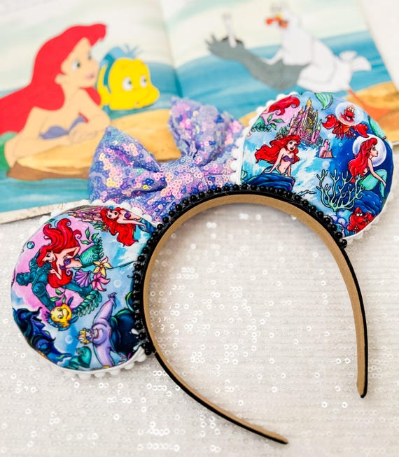 Disney Ariel Ear Mermaid Mickey Headband Sequin Bow  display picture 3