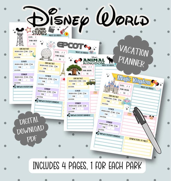 Disney World Printable Planner, family Disney trip planner, Disney vacation guide