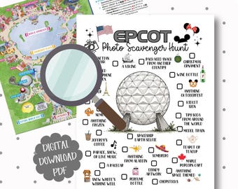 Epcot Scavenger Hunt Printable, Print at home Disney Games, adult scavenger hunt, teen scavenger hunt