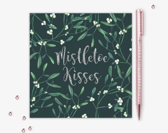 Christmas Mistletoe Kisses Glitter Card