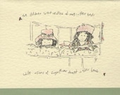 Christmas card, drawing of 'The Children Were Nestled in Their Beds', blank card, daughter Christmas card, bed time, traditional, grandchild