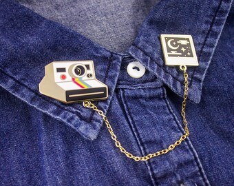 Sweet Dreams Polaroid Collar Pins // Hard Enamel Lapel Pins with Chain