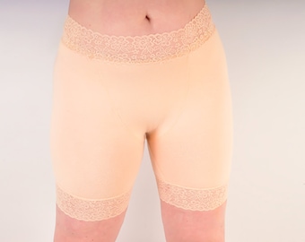 Lady B Loves - Sexy Schwarze Stretch Lace Shorts S(8-12) M(12-16) L(16-22) Baumwolle Elasthan Spitze Borte Bike Shorts Unterhorts Anti Chafe Shorties