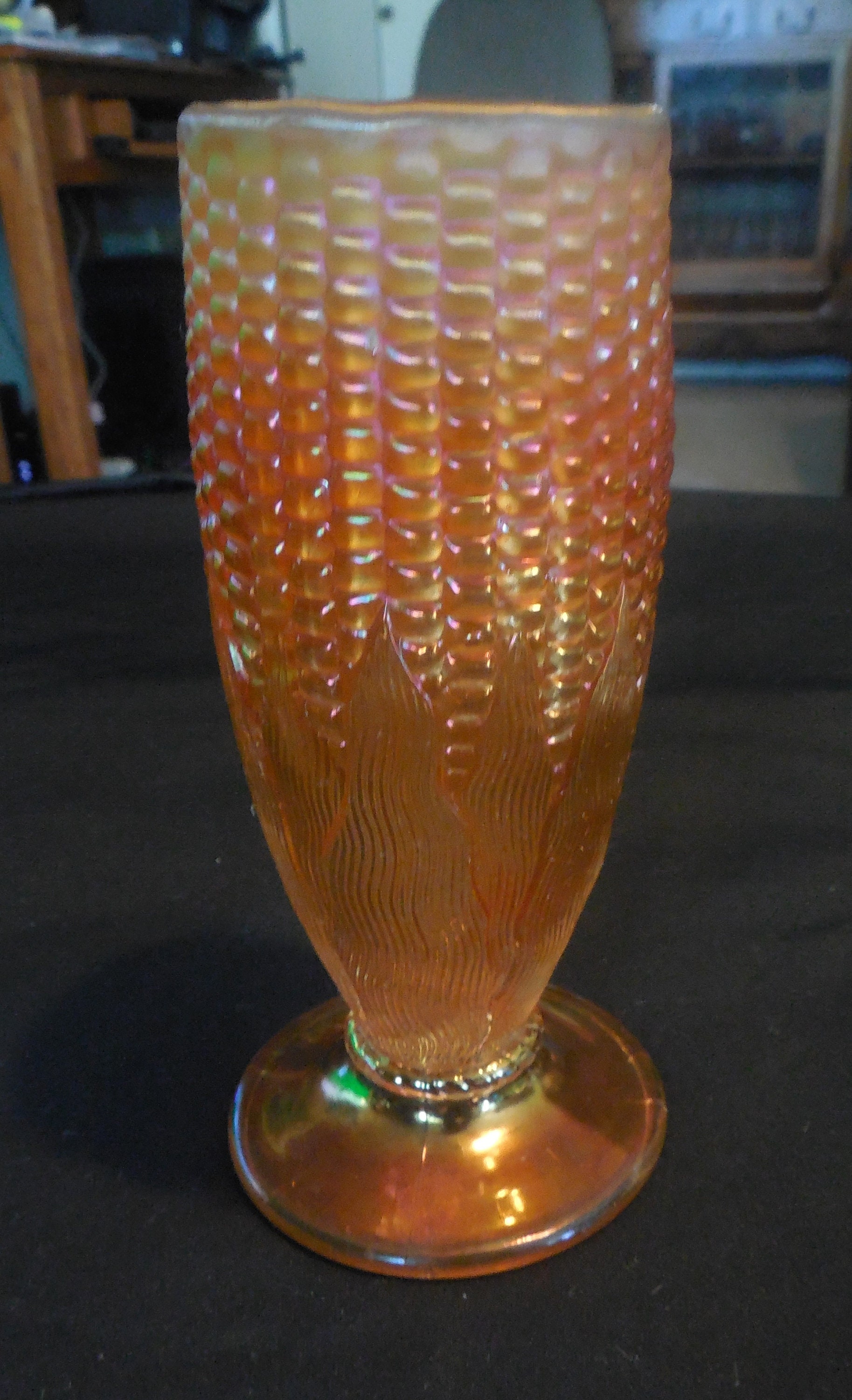 RARE Northwood Marigold Corn Vase With Plain Base Carnival Glass Vase