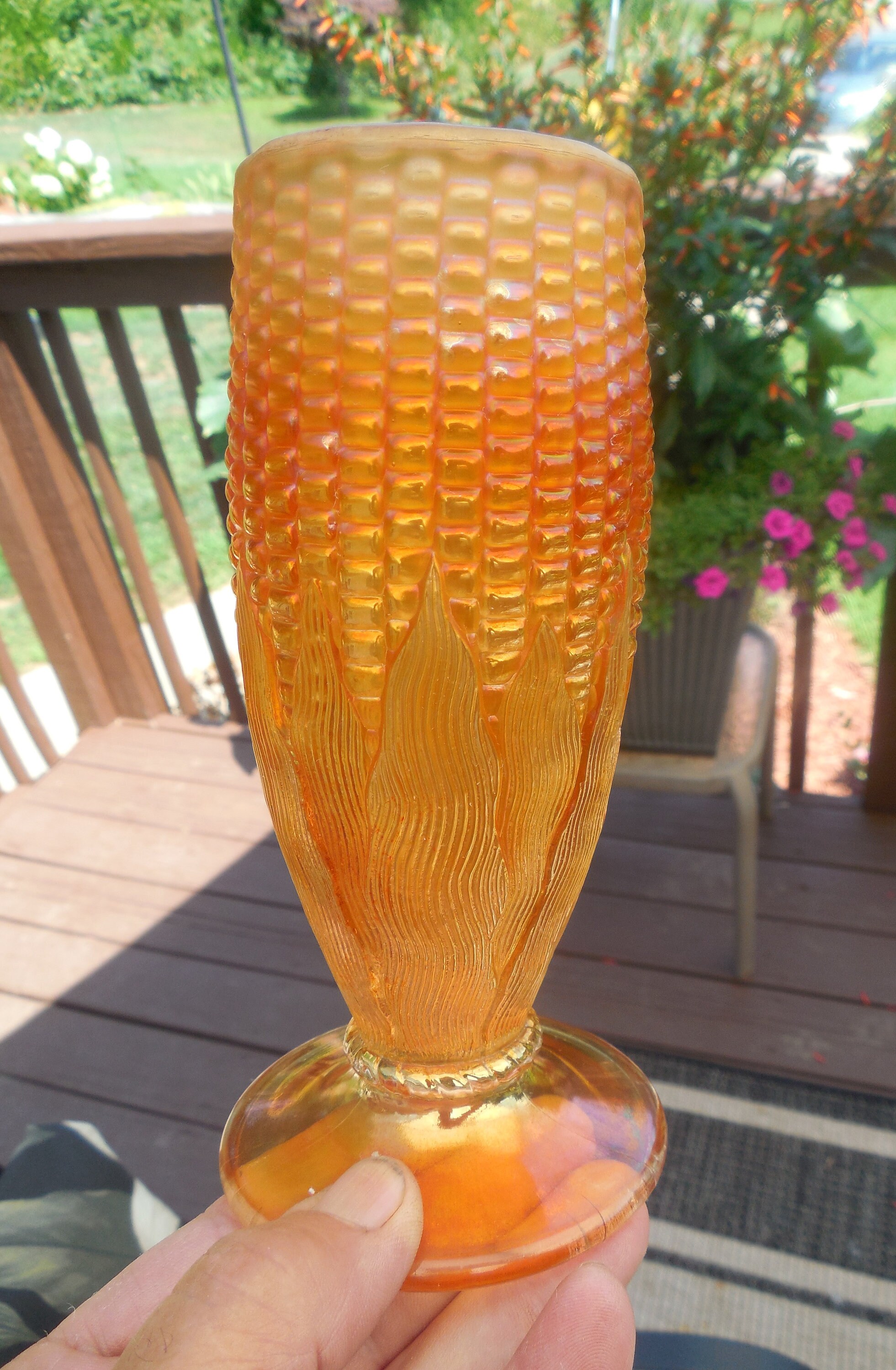 RARE Northwood Marigold Corn Vase With Plain Base Carnival Glass Vase