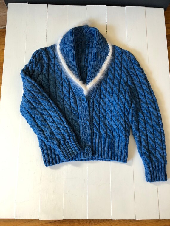 Knit Sweater with Rabbit Fur Trim - image 3