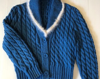 Knit Sweater with Rabbit Fur Trim