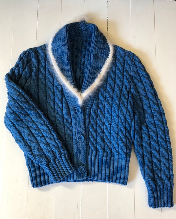 Knit Sweater with Rabbit Fur Trim - image 1