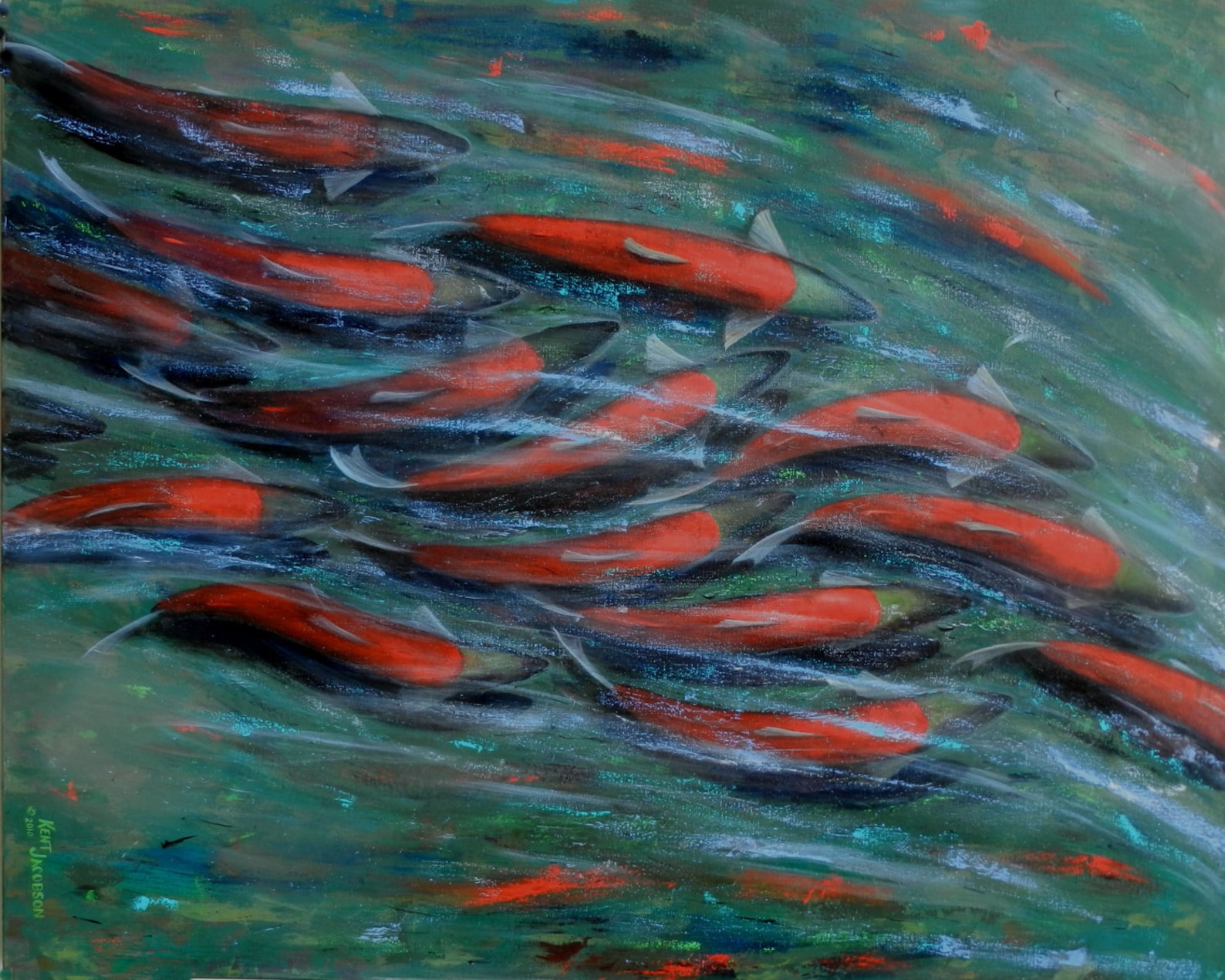 Salmon paintingsREPRODUCTION hand painted with Etsy