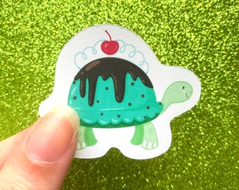 Turtle Ice Cream Sundae Cute Animal Sticker - Perfect for Laptops, Journals, Planners, and More!