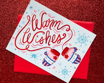 Warm Wishes Holiday Mitten Card - Blank Interior for Custom Messages!