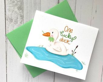 Lucky Duck St. Patrick's Day Shamrock Card - Blank Interior for Custom Messages and Doodles!