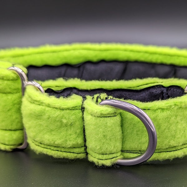 Whippet small sighthound Martingale Dog Collar 1.5" wide reducing to 1" wide Soft Green Fleece adjustable Blackrock Rosie