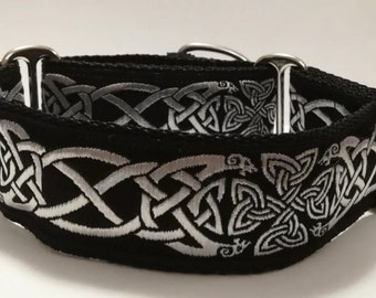 Lurcher Greyhound Saluki Whippet Martingale Dog Collar Celtic Silver adjustable Blackrock Rosie