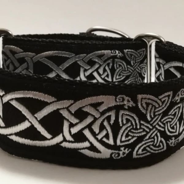 Lurcher Greyhound Saluki Whippet Martingale Dog Collar Celtic Silver adjustable Blackrock Rosie