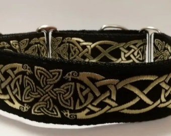 Lurcher Greyhound Saluki Whippet Martingale Dog Collar Celtic Gold adjustable Blackrock Rosie