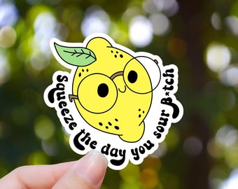 Don’t Be a Sour Bitch Sticker, Squeeze the day you sour bitch sticker, Funny lemon sticker, profanity sticker, sarcastic sticker
