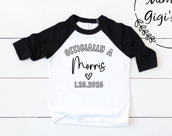 Personalized Adoption Kids Shirt - Cute New To The Family Toddler Shirt - Custom Last Name Adoption Baseball Tee - Gotcha Day Shirt
