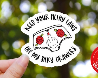 Keep your Filthy Laws off my Silky Drawers Sticker, Feminist Sticker for Water Bottle, Women's Rights, Empowered Women Sticker gift