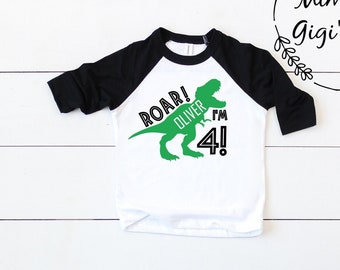 Personalized Rawr I'm 4 hear me ROAR shirt | 4th birthday shirt | 4th dinosaur birthday | T-rex birthday party shirt | Custom Dino Birthday