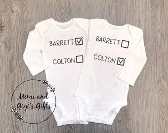 Twin Personalized Bodysuits, Twin Coming Home Outfit, Twin Personalized Baby Shower Gift, Twin Pregnancy Announcement