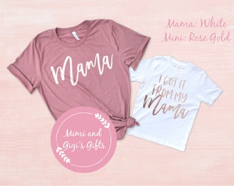 Gift for Girl Mom, Lucky you are my Mama baby onesie\u00ae-Boho chic Baby Gift-Mom daughter outfit,Retro Mama Shirt Matching Set