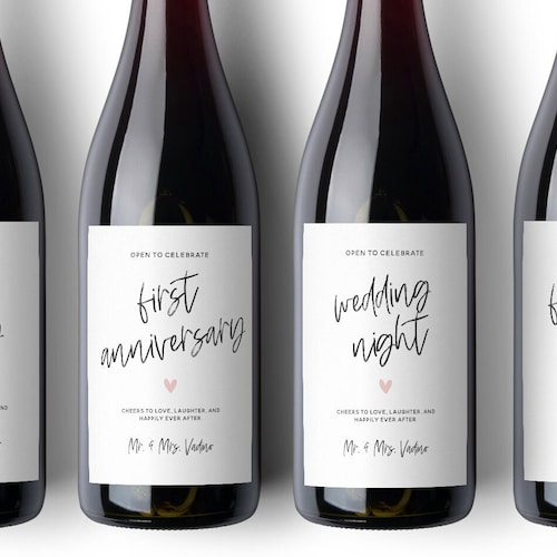 Wedding Milestone Wine Labels Wedding Gift Marriage Milestone Etsy
