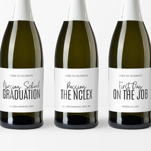 Nursing Milestone Wine/Champagne Labels. Registered Nurse Gift Basket. Graduation Gift Ideas. Nursing School. RN. NCLEX. First Job.