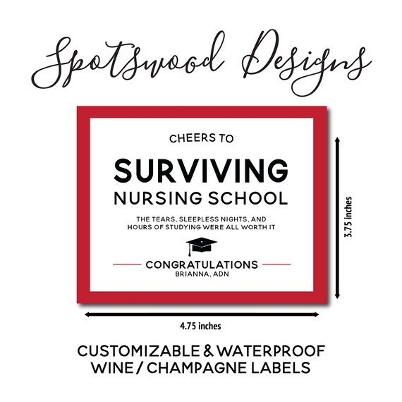 Cheers To Surviving Nursing School Custom Wine Label Nurse Gift Graduation Gift Registered Nurse Nursing School Gift Rn Lpn - 
