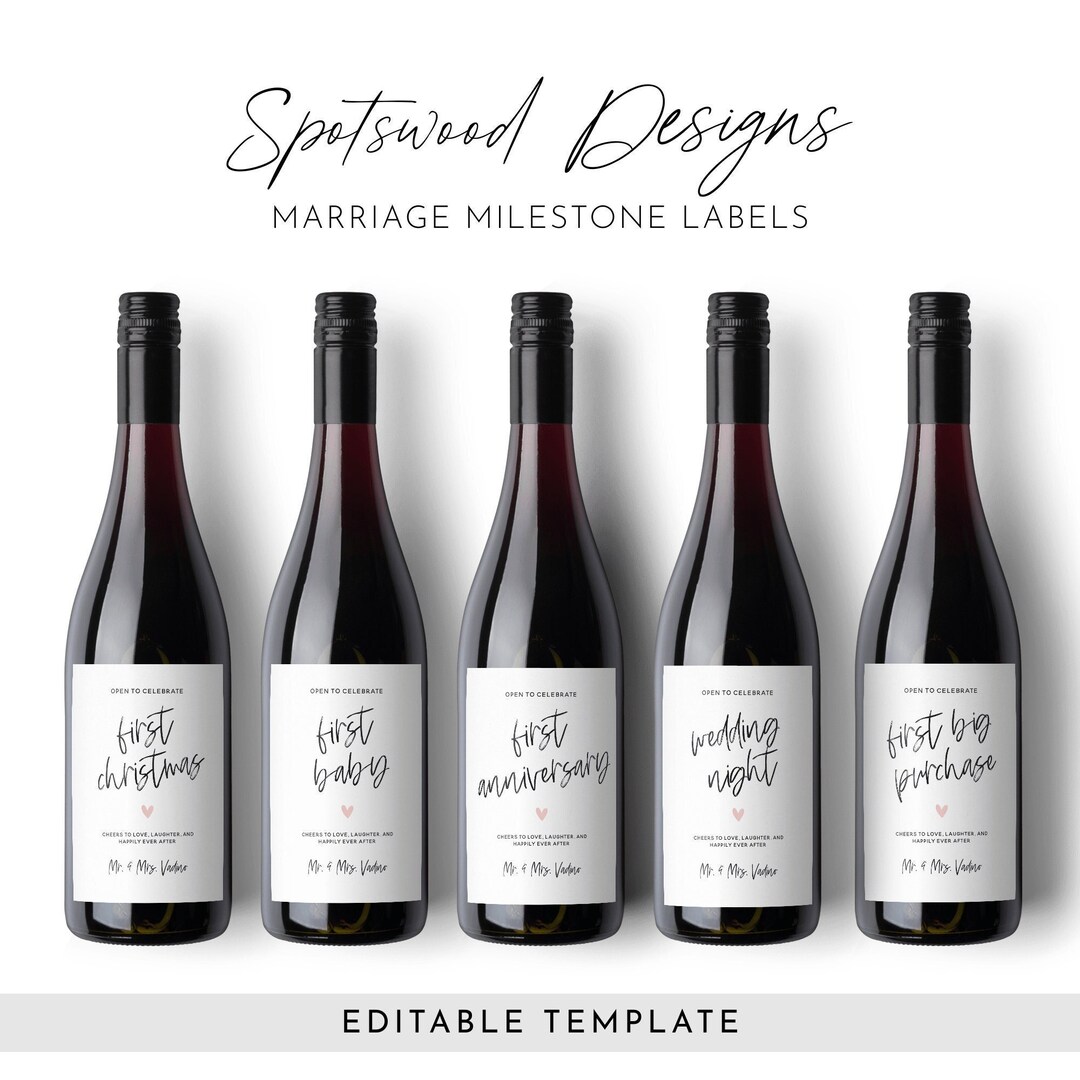 Marriage Milestone Wine Labels. Wedding Milestone Labels. Bridal Shower ...
