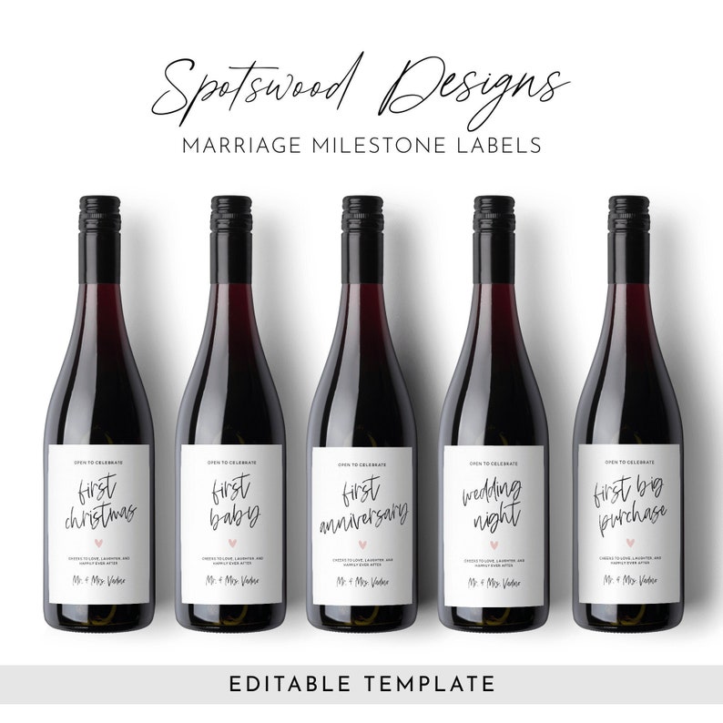 Marriage Milestone Wine Labels. Wedding Milestone Labels. - Etsy