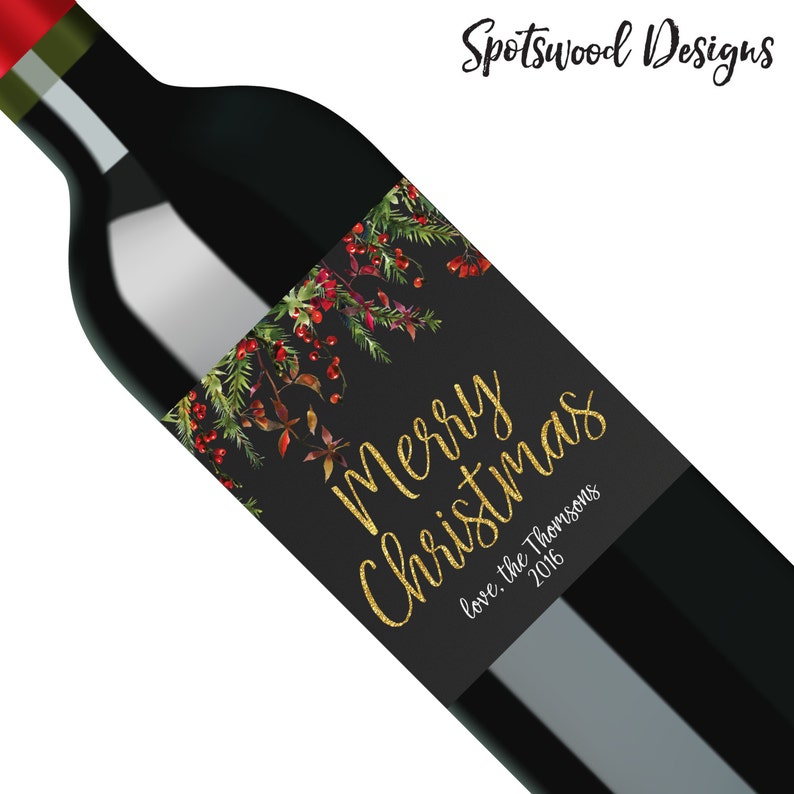Merry Christmas Wine Label. Christmas Gift. Holiday Wine