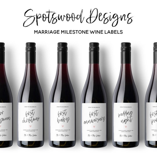 Wedding Milestone Wine Labels Wedding Gift Marriage Milestone - Etsy