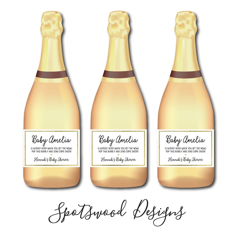 Baby Sprinkle Baby Shower Decorations Mini Baby Shower Custom Champagne Label Baby Shower Favors Pop to Send Some Cheer Bubbly Label.