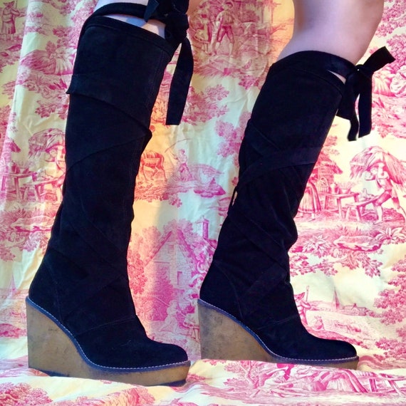 Rare Robert Clergerie Avane Wedge Leather Boot Kne