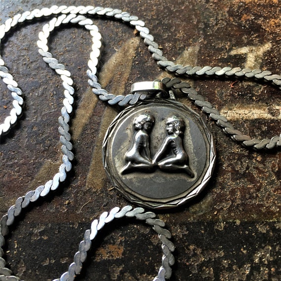 french vintage gemini twins astrological sign pend