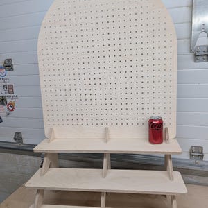 Collapsible three-tiered shelf with pegboard backer image 5