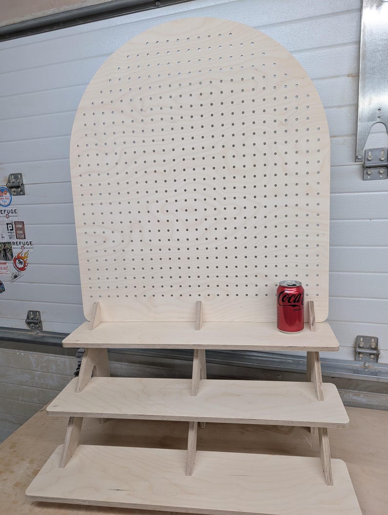 Collapsible three-tiered shelf with pegboard backer image 5