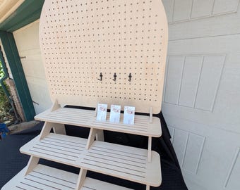 3-Tier Vendor Display Shelf with Pegboard Backer Jewelry Card Display Stand for Craft Fairs