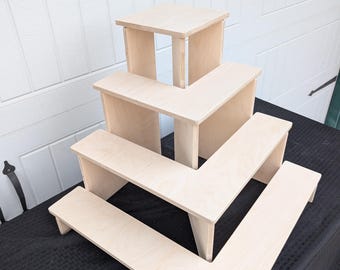 Estantería esquinera de 4 niveles de madera de abedul báltico – Soporte elevador para vendedores en ferias de artesanía