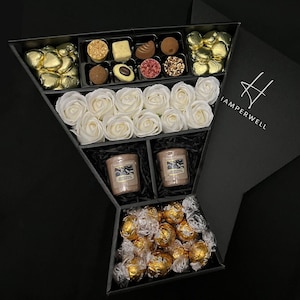 Luxury Chocolate Bouquet With Ivory Roses, Scented Candles & Lindor Chocolate Truffles | Birthday | Thank You | Congrats Gifts