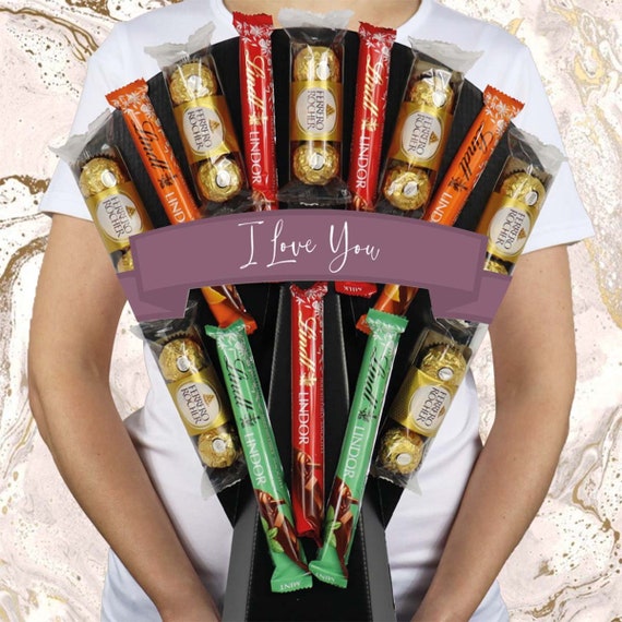 Bouquet de chocolat Ferrero Rocher & Lindt personnalisé
