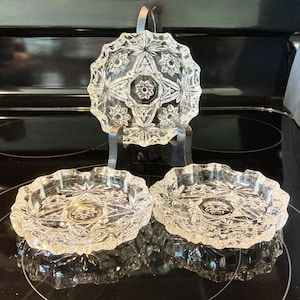 Set Of 3 Vintage Anchor Hocking Ashtray Clear Glass Star of David Pattern