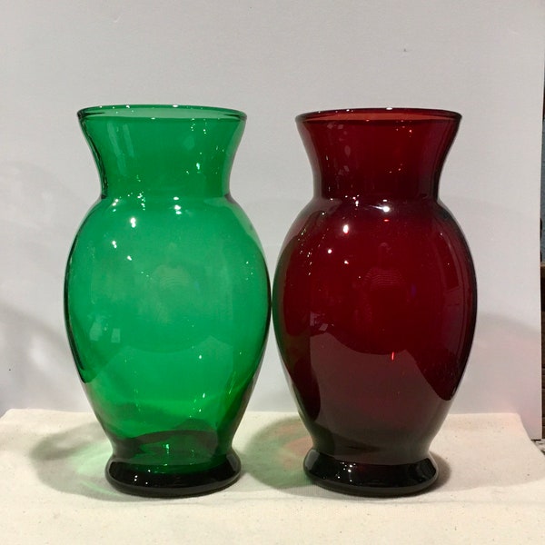 1950 Anchor Hocking Ruby Red or Forest Green Flared Bulb Vase