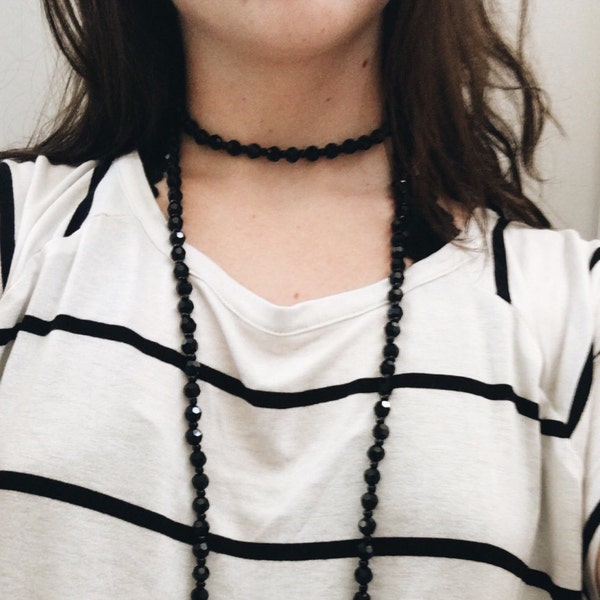 Black Beaded Wrap Around Necklace