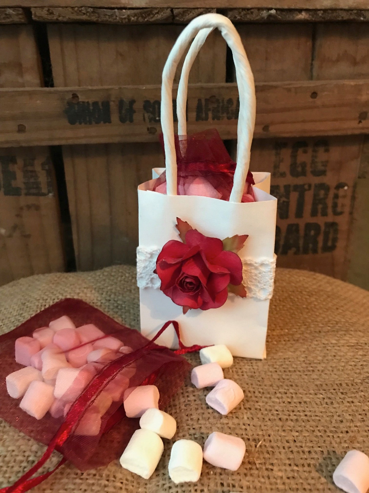 Mini Rose Gift Bags x 3 with red organza bags. Etsy