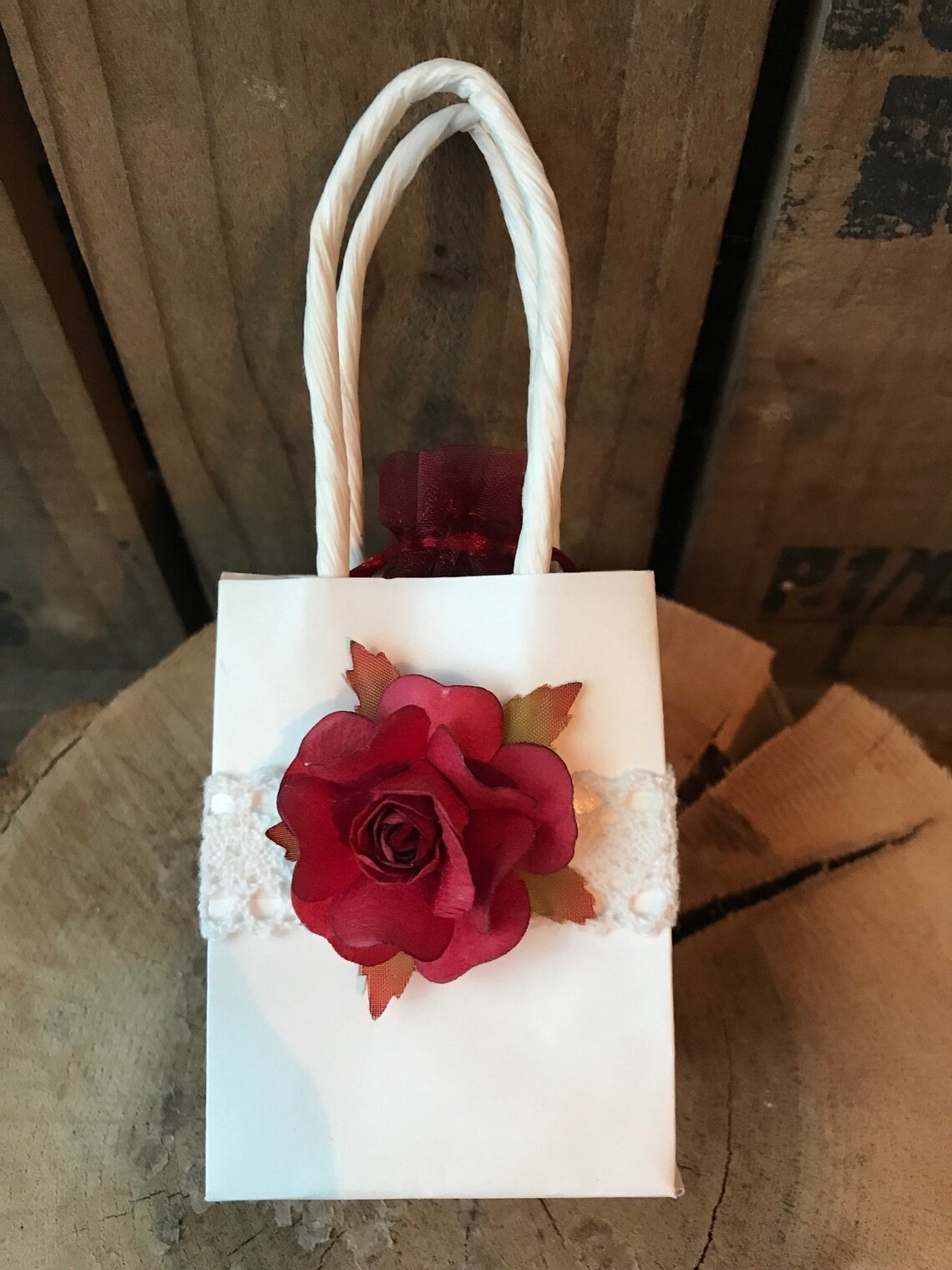 Mini Rose Gift Bags x 3 with red organza bags. Etsy